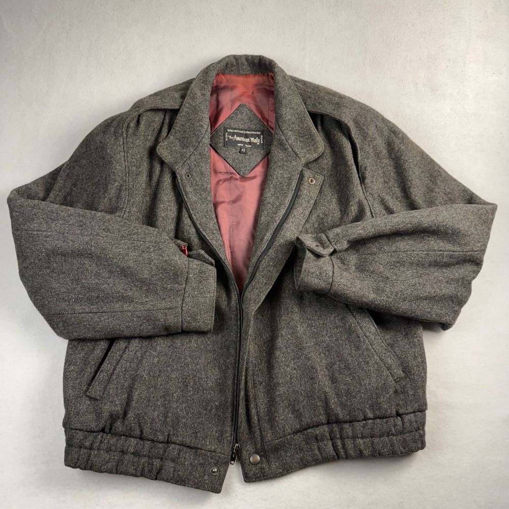 The American Male Vintage Grey 100% Pure Wool Bomber Jacket Mens 42 Repair